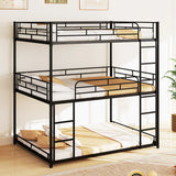 Metal Triple Bunk Bed with Safety Guardrails and 2 Ladders-Black