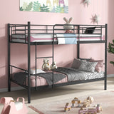 Metal Twin Over Twin Bunk Beds with Ladder and Full-length Guardrails-Black