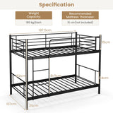 Metal Twin Over Twin Bunk Beds with Ladder and Full-length Guardrails-Black