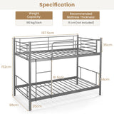 Metal Twin Over Twin Bunk Beds with Ladder and Full-length Guardrails-Silver