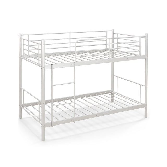 Metal Twin Over Twin Bunk Beds with Ladder and Full-length Guardrails-White