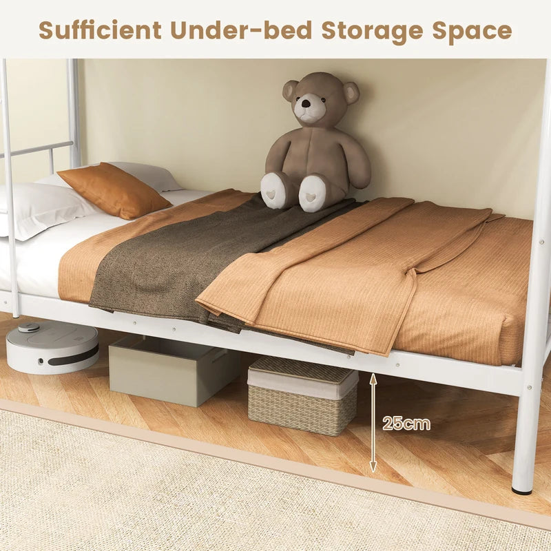 Metal Twin Over Twin Bunk Beds with Ladder and Full-length Guardrails-White