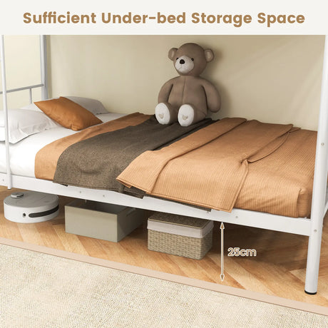 Metal Twin Over Twin Bunk Beds with Ladder and Full-length Guardrails-White
