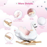 HOMCOM Kids Rocking Horse Plush Ride On Swan Toy w/ Safety Seat for Toddler 18 Months +, White and Pink