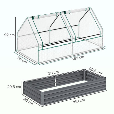 Outsunny Metal Planter Box with Cover, Raised Garden Bed with Greenhouse, for Herbs and Vegetables, White and Dark Grey