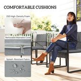 Outsunny Rattan Bistro Set, 3 Piece Garden Furniture Set with Glass Top Table and Cushions, Light Grey