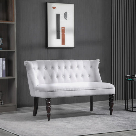 HOMCOM Velvet 2 Seater Sofa, Button Tufted Wingback Loveseat with Rubber Wood Legs for Living Room, Bedroom, Grey