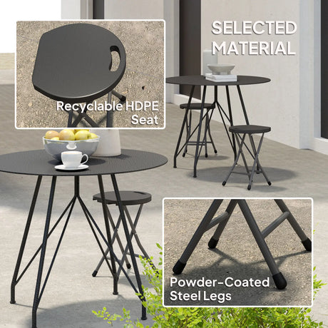 Outsunny Set of Four Folding Carry Stools - Charcoal Grey