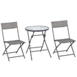 Outsunny 3 Pieces Rattan Bistro Set, Wicker Folding Garden Furniture Set with Glass Top Coffee Table and Chairs for Outdoor, Patio, Balcony, Grey