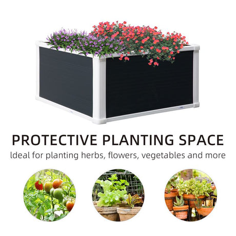 Outsunny 96L Raised Garden Bed, Weather-resistant PP Planter Box Containers for Outdoor Patio Plant Flower Vegetable, 60 x 60 x 30 cm