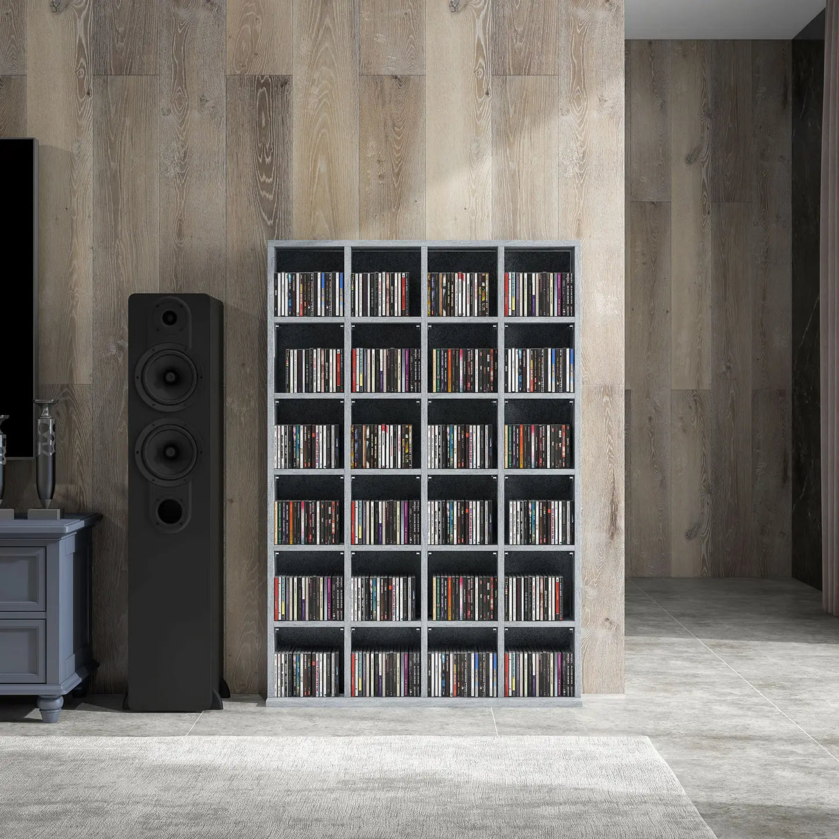 HOMCOM CD Storage Unit with Adjustable Shelves, 89 x 130.5 cm, Cement Grey