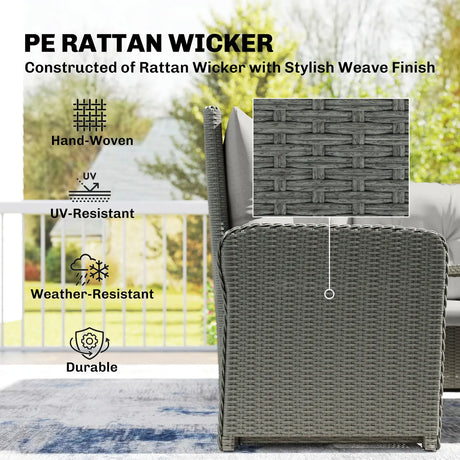 Outsunny 6 Pieces Outdoor PE Rattan Garden Furniture, Patio Wicker Sectional Conversation Corner Sofa