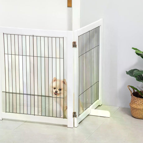 PawHut Freestanding Folding Pet Gate 4 Panels Dog Puppy Barrier with Support Feet