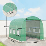 Outsunny Walk-in Greenhouse with Shelves, Polytunnel Greenhouse with Roll-Up Door, 6 Mesh Windows,198 x 275 x 191 cm, Green