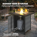 Outsunny Propane Gas Fire Pit Table for Garden, 11.7 KW Smokeless Firepit Outdoor Heater with Wind Guard, Glass Rocks, Lid, Black