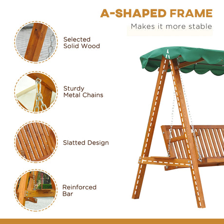 Outsunny 3-Seater Pinewood Swing Chair-Green