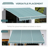Outsunny 3 x 2.5m Patio Awning, Anti-UV and Waterproof Sun Shade Canopy with Chain Drive and Hand Crank, Green/White Stripes