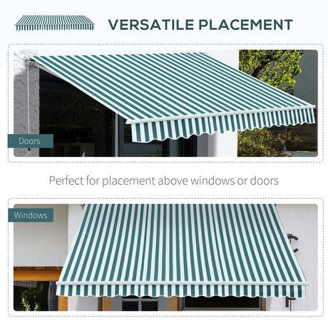 Outsunny 3 x 2.5m Patio Awning, Anti-UV and Waterproof Sun Shade Canopy with Chain Drive and Hand Crank, Green/White Stripes