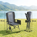 Outsunny Padded Camping Chair Adults Heavy Duty Folding Chair Side Pocket Cup Holder Carry Bag Outdoor Black