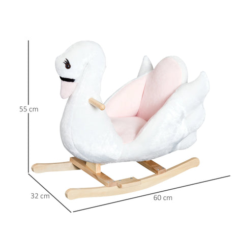 HOMCOM Kids Rocking Horse Plush Ride On Swan Toy w/ Safety Seat for Toddler 18 Months +, White and Pink