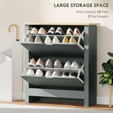 HOMCOM Slim Shoe Cabinet, Narrow Shoe Cupboard with 2 Flip Drawers, Adjustable Shelves for 12 Pairs of Shoes, Light Grey