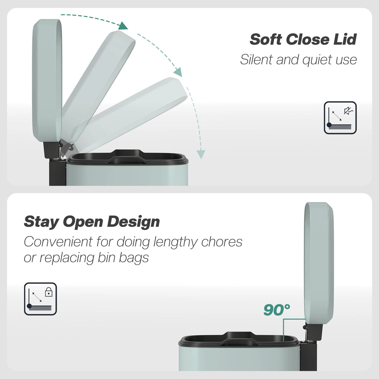 HOMCOM 12L Modern Boxy Metal Home Kitchen Bin - Light Green