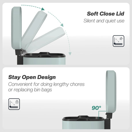 HOMCOM 12L Modern Boxy Metal Home Kitchen Bin - Light Green