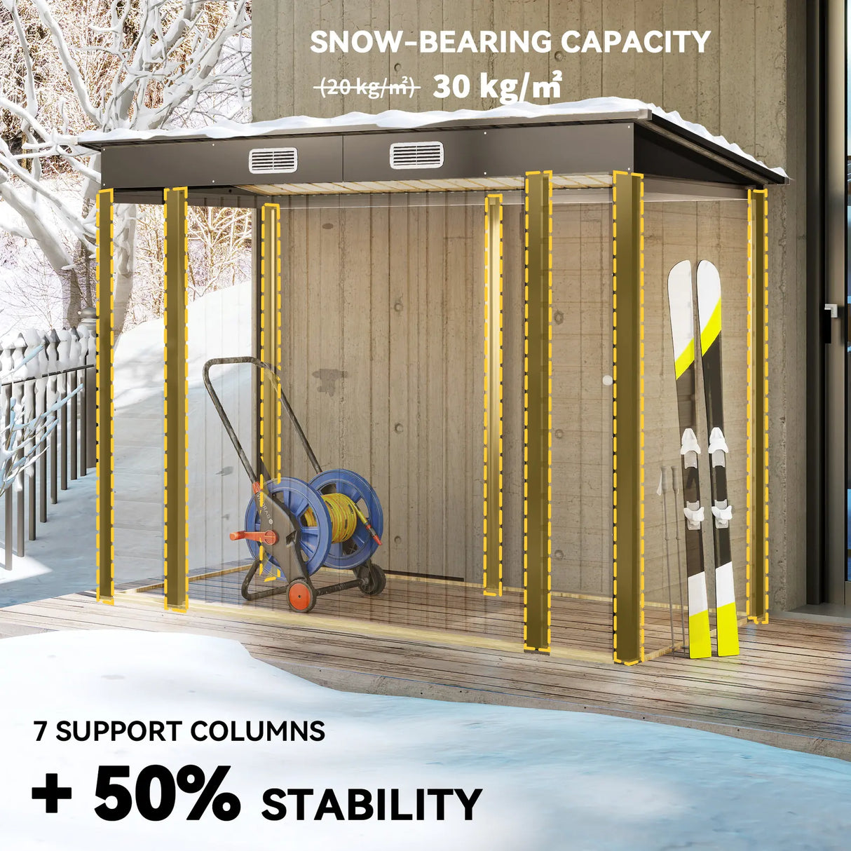 Outsunny 3.7 x 7.9ft Galvanised Steel Shed, with Latched Door and Padlock - Oak