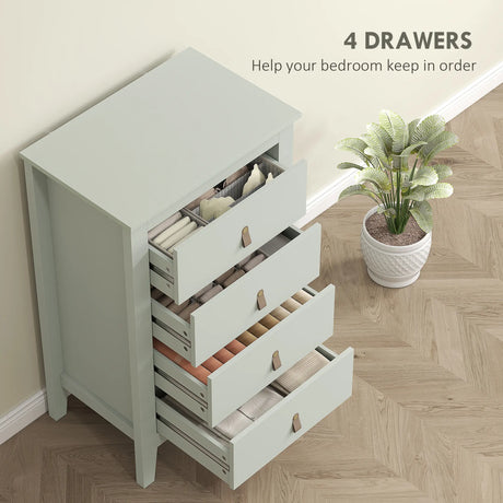HOMCOM Bedroom Chest of Drawers, Modern 4 Drawer Dresser Cabinet with PU Leather Handles and Metal Runners for Living Room, Hallway, Entryway, Green