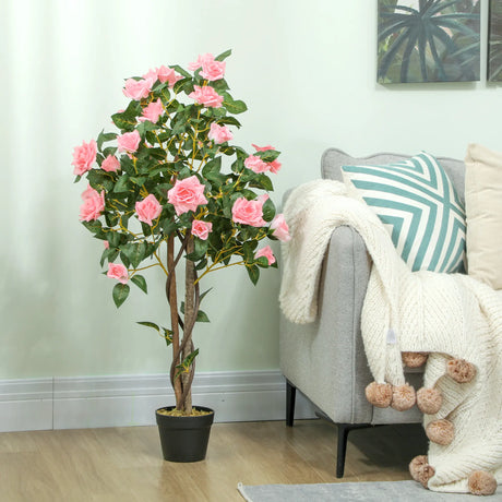HOMCOM Set of Two Faux Rose Plants, with Pots