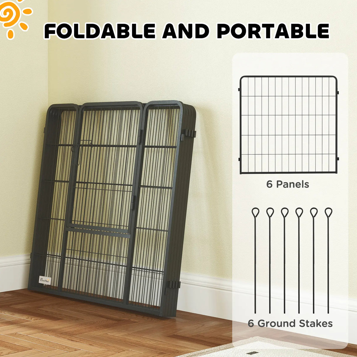 PawHut 6 Panels Dog Playpen, Portable Detachable Puppy Pen with Door, for Medium Dogs, 80cm High, Grey