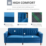 HOMCOM Velvet-Feel Three-Seater Sofa Bed - Blue