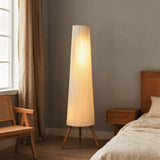 HOMCOM Dimmable Tripod Floor Lamp with Foot Switch, Nordic Standing Lamp with Wood Legs and Fabric Shade for Living Room, Bedroom, Office, 153cm, White