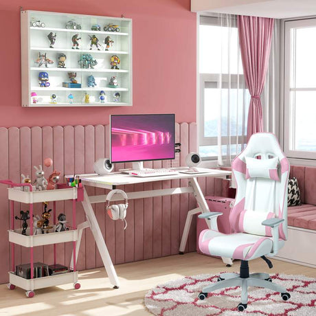 HOMCOM Faux Leather Colour Block Gaming Chair, with 135° Reclining Back - Pink/White