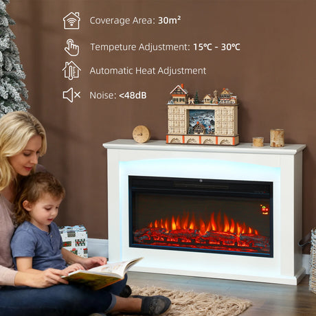 HOMCOM 2000W 5118 BTU Faux Flame Fireplace - White