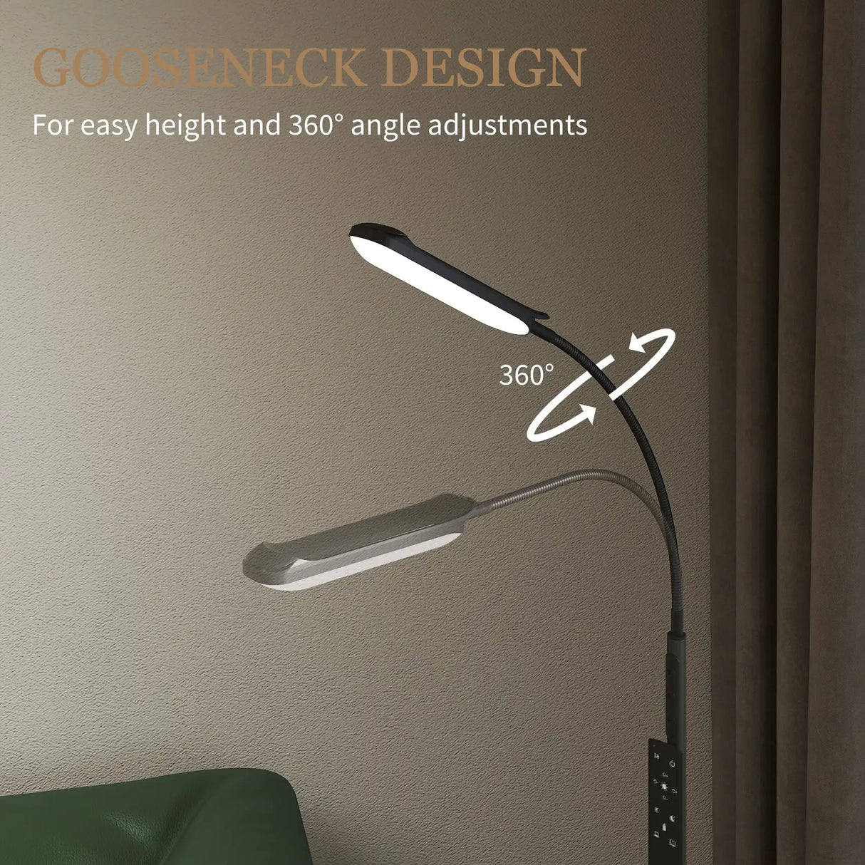 HOMCOM LED Floor Lamp, Standing Lamp with Remote & Touch Control, Stepless Dimmable Colours Temperature & Brightness, 360 Adjustable Gooseneck, 1 Hour Timer, Memory Function for Living Room, Black