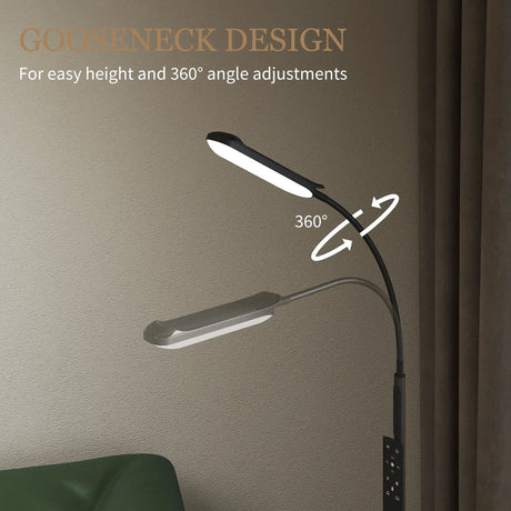 HOMCOM LED Floor Lamp, Standing Lamp with Remote & Touch Control, Stepless Dimmable Colours Temperature & Brightness, 360 Adjustable Gooseneck, 1 Hour Timer, Memory Function for Living Room, Black
