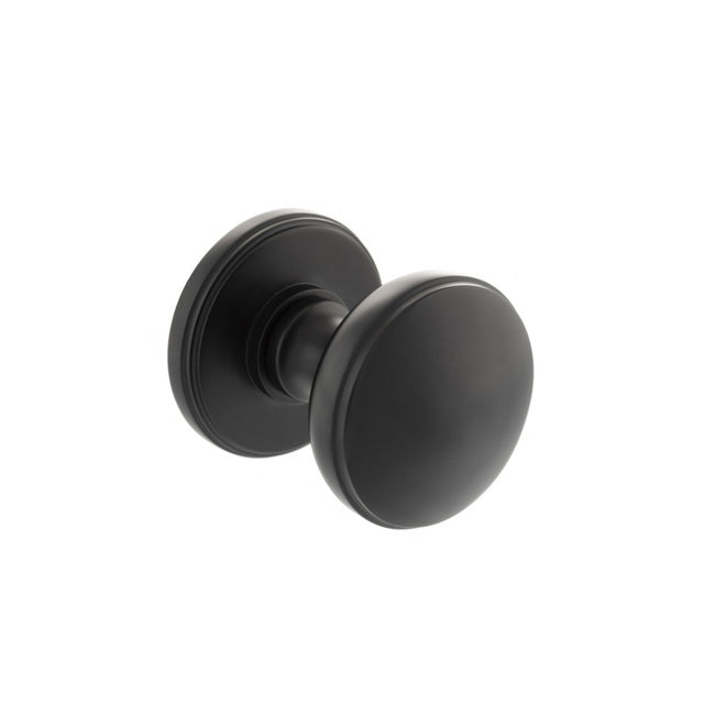 Millhouse Brass Edison Solid Brass Domed Mortice Knob on Concealed Fix Rose - Matt Black - Set