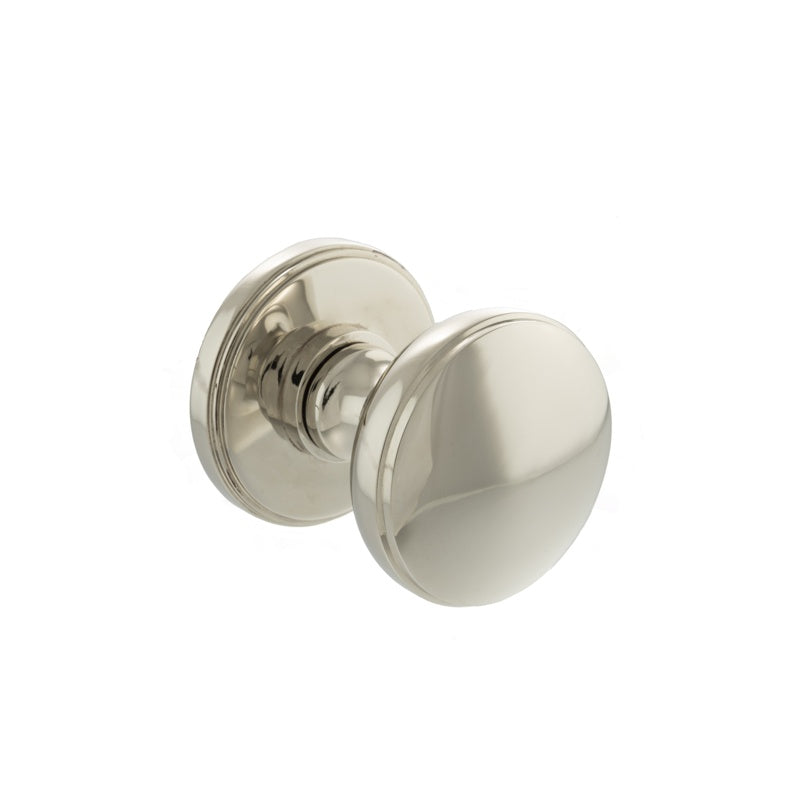 Millhouse Brass Edison Solid Brass Domed Mortice Knob on Concealed Fix Rose - Polished Nickel - Set