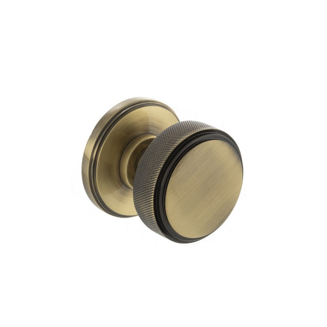 Millhouse Brass Harrison Solid Brass Knurled Mortice Knob on Concealed Fix Rose - Antique Brass - Set