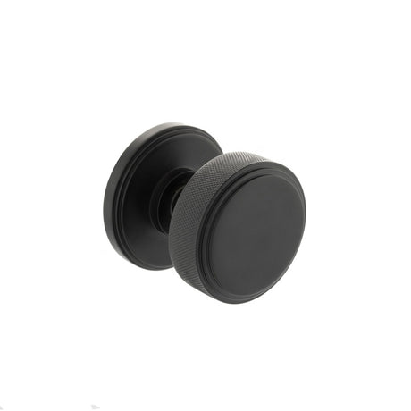 Millhouse Brass Harrison Solid Brass Knurled Mortice Knob on Concealed Fix Rose - Matt Black - Set