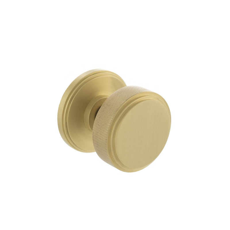 Millhouse Brass Harrison Solid Brass Knurled Mortice Knob on Concealed Fix Rose - Satin Brass - Set