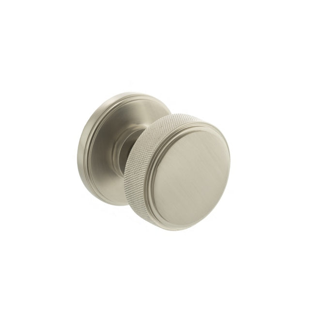 Millhouse Brass Harrison Solid Brass Knurled Mortice Knob on Concealed Fix Rose - Satin Nickel - Set