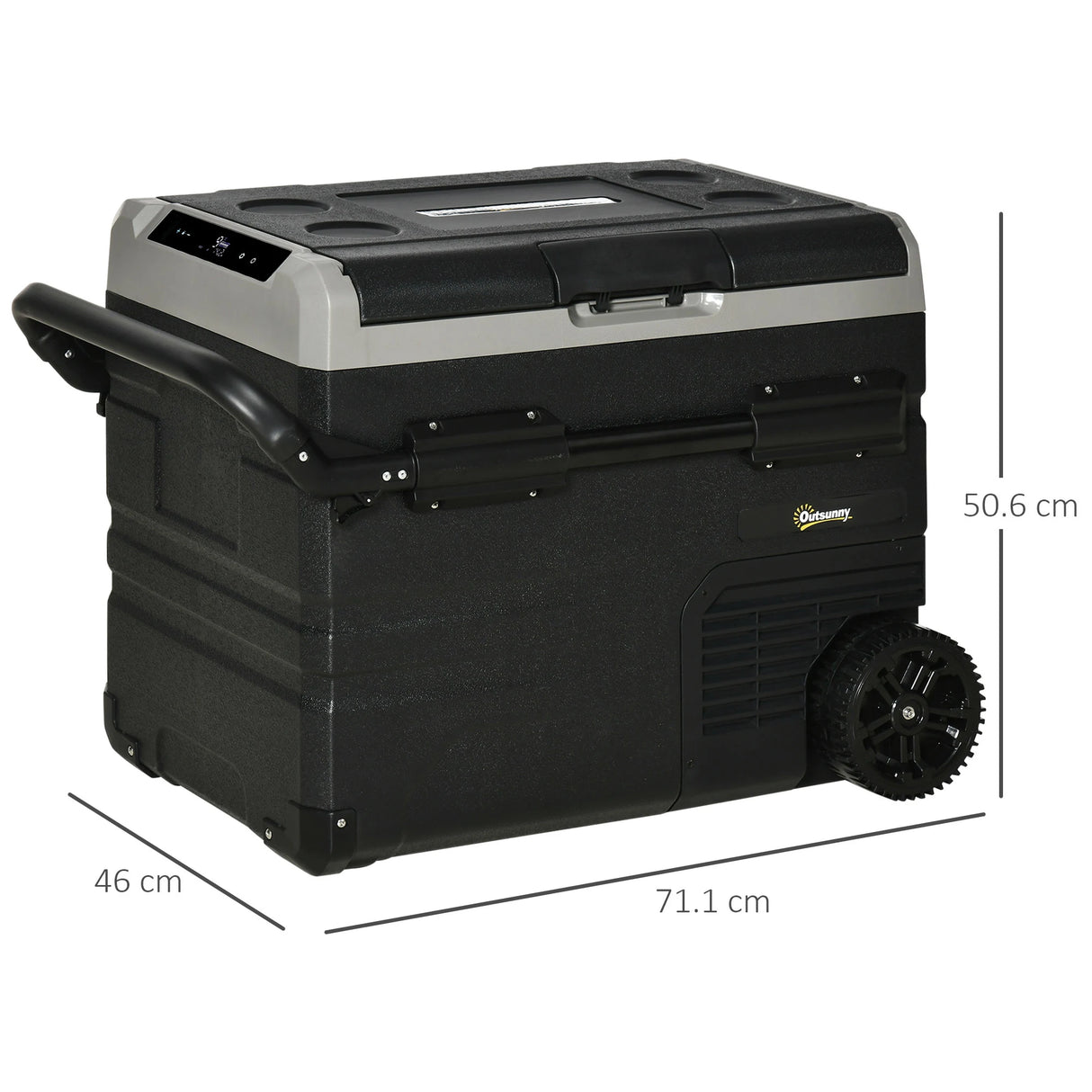Outsunny 50L Car Refrigerator, Portable Compressor Cooler Box, Fridge Freezer w/ Inner LED Light, Foldable Handles, Cup Holders, 12/24V DC and 110-240V AC for Campervan RV Boat Travel Down to -20