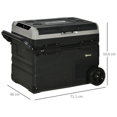 Outsunny 50L Car Refrigerator, Portable Compressor Cooler Box, Fridge Freezer w/ Inner LED Light, Foldable Handles, Cup Holders, 12/24V DC and 110-240V AC for Campervan RV Boat Travel Down to -20