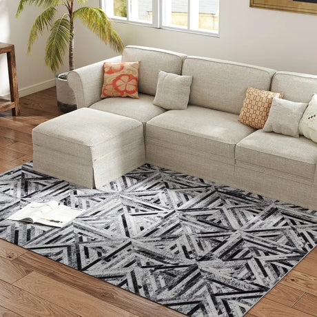 HOMCOM Modern Area Rug, Triangle Pattern Non-Slip Washable Rug, Chenille Floor Carpet for Living Room, Bedroom, Dining Room, Home Office, 230 x 160 cm, Black
