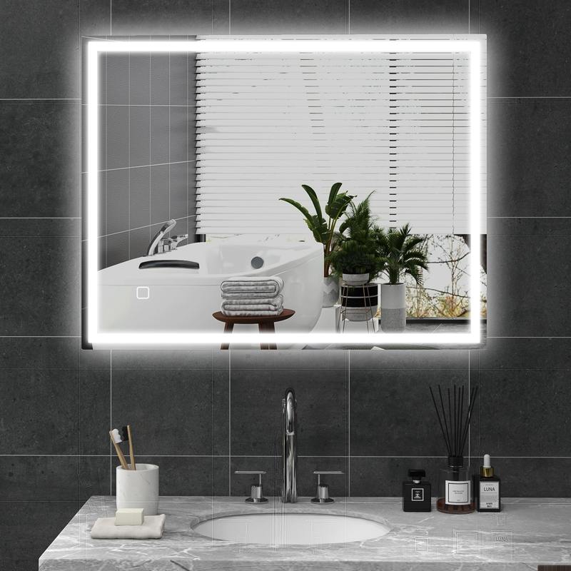 HOMCOM 90 x 70cm LED Bathroom Mirror with Lights, Dimmable Makeup Mirror, Vanity Mirror with 3 Colour, Smart Touch, Anti-Fog