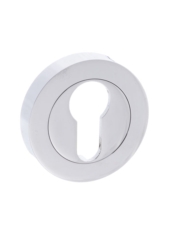 Millhouse Brass Euro Escutcheons on Round Rose - Polished Chrome - Pair