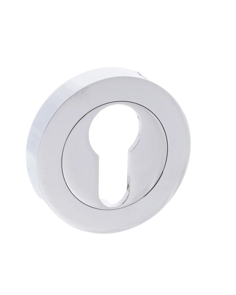 Millhouse Brass Euro Escutcheons on Round Rose - Polished Chrome - Pair