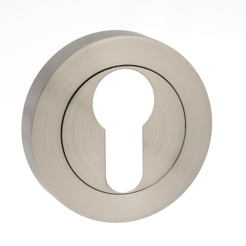 Millhouse Brass Euro Escutcheons on Round Rose - Satin Nickel - Pair